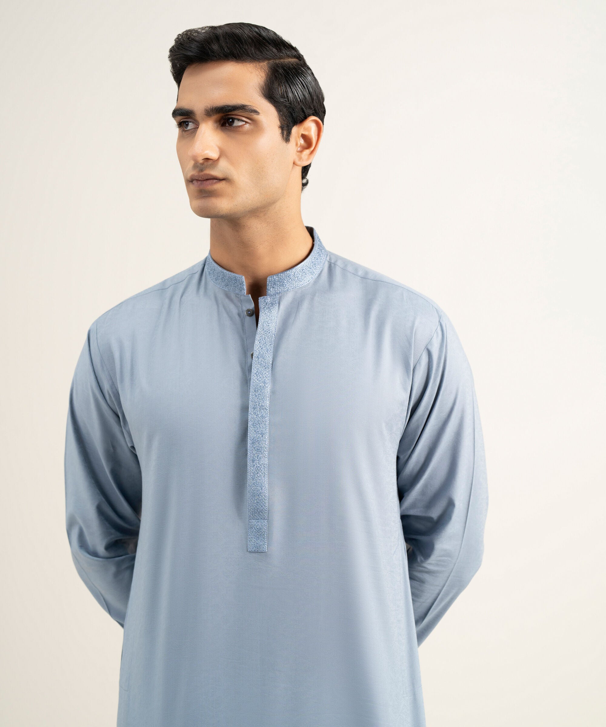 Men's Stitched Cotton Jacquard Grey Kurta