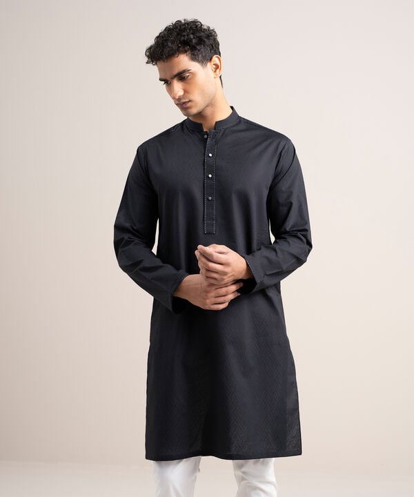 Embroidered Cotton Jacquard Kurta