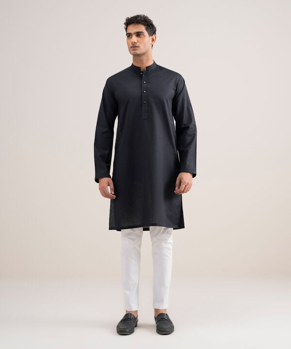 Embroidered Cotton Jacquard Kurta