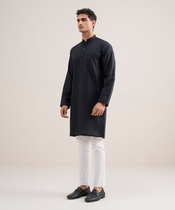 Embroidered Cotton Jacquard Kurta