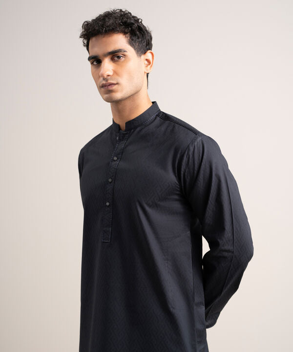 Embroidered Cotton Jacquard Kurta