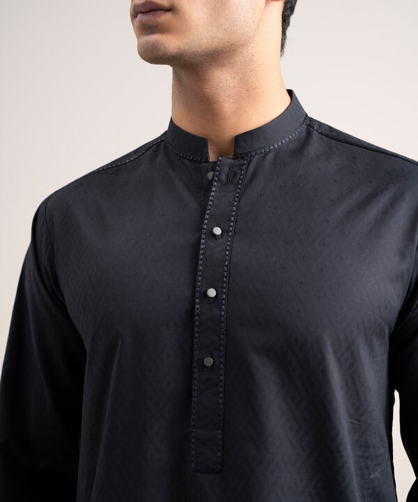 Embroidered Cotton Jacquard Kurta