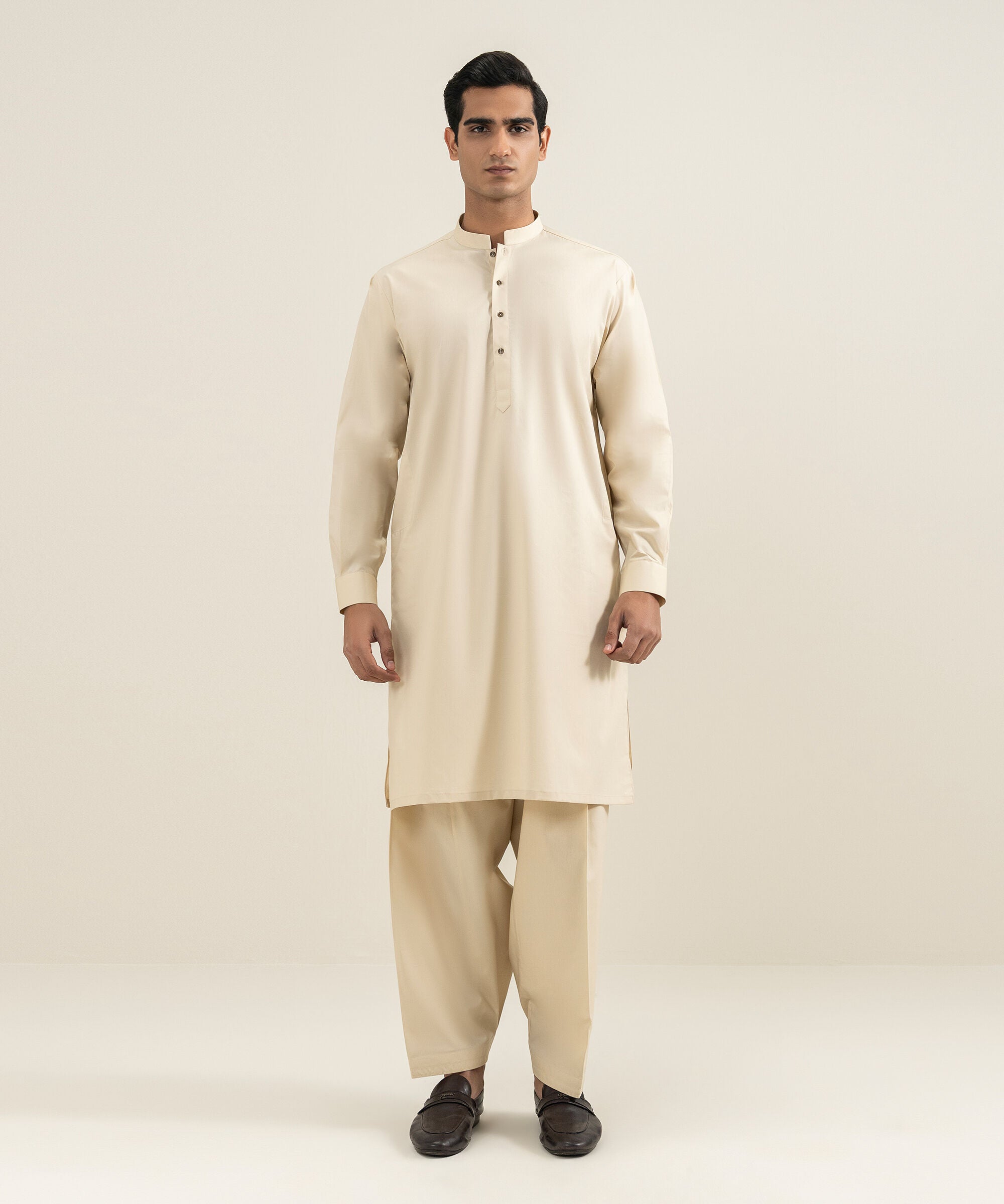 Men's Stitched Beige Kurta Shalwar