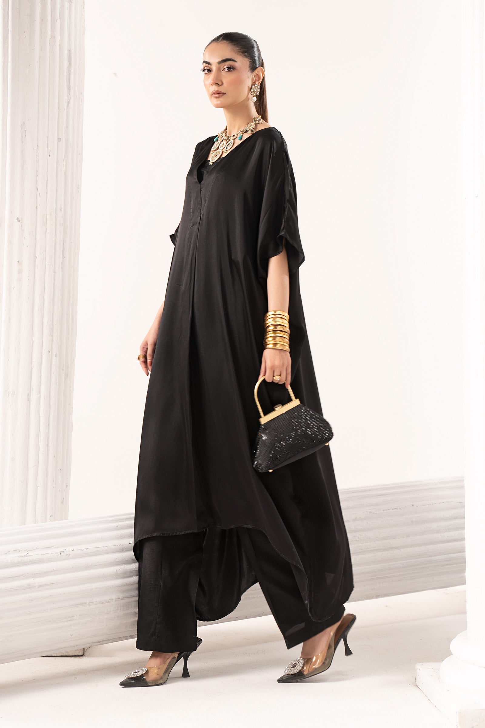 3 Piece Embroidered Satin Silk Suit