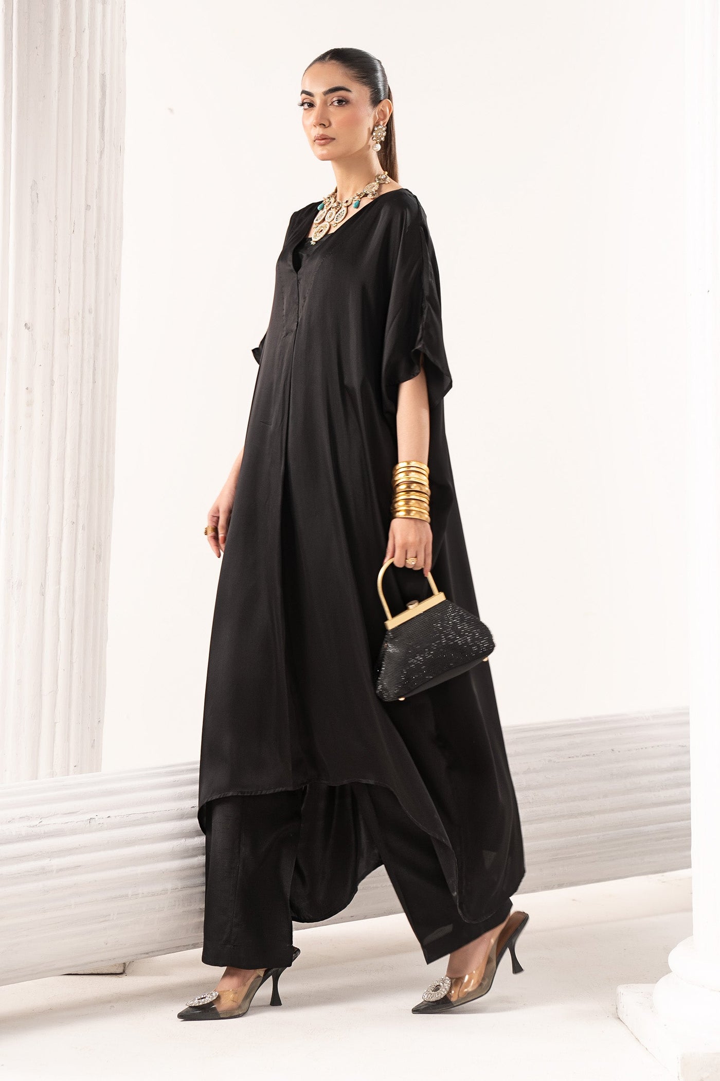 3 Piece Embroidered Satin Silk Suit