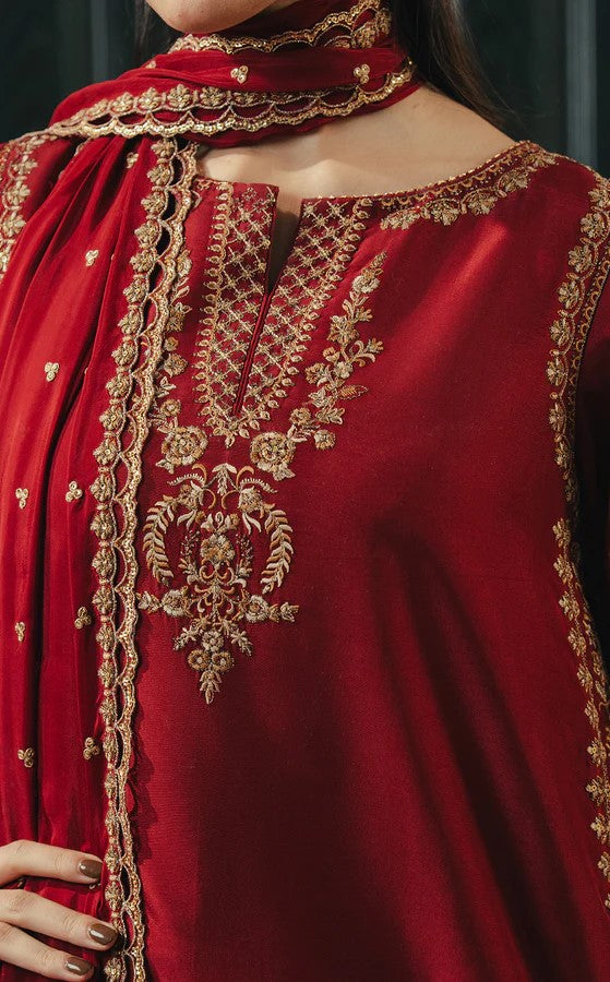 Mahroon Mehar Maroon 3 Piece Lawn Suit | MAHARANI Official