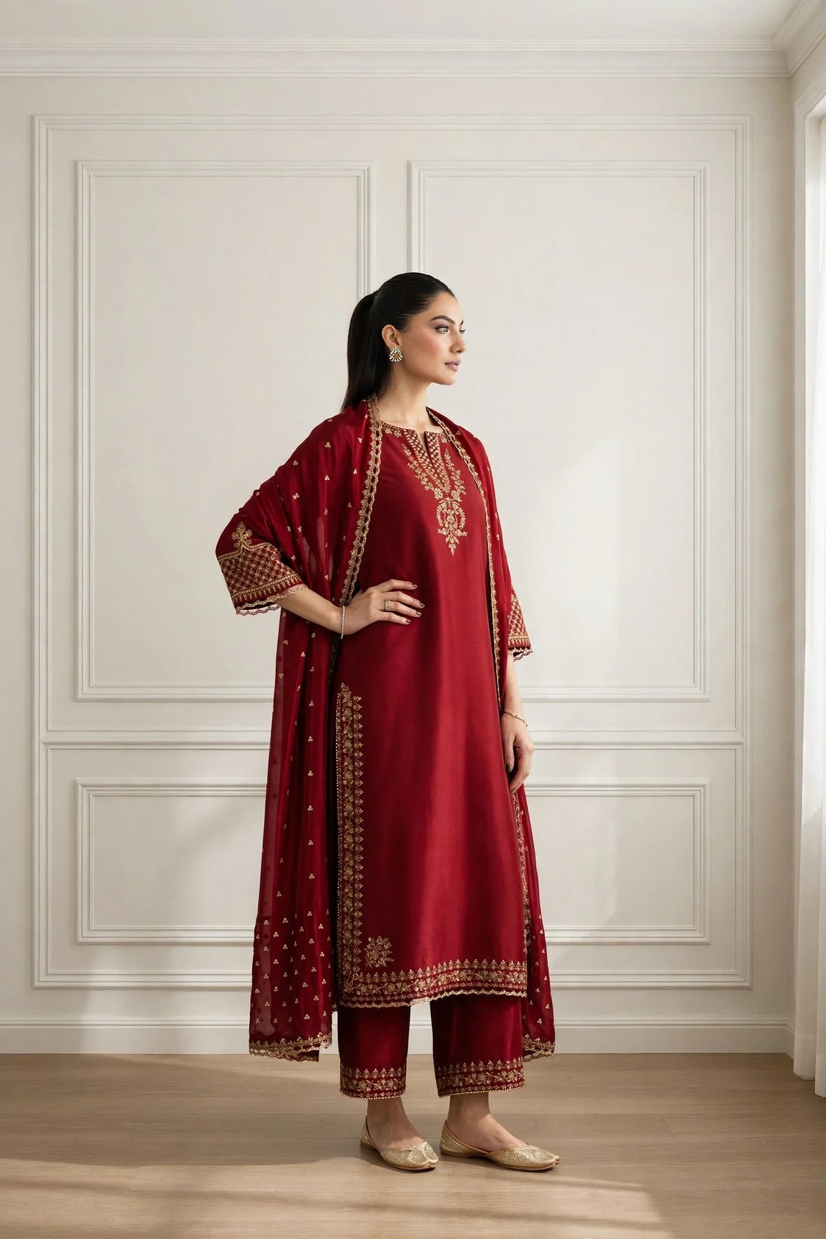 Mahroon Mehar Maroon 3 Piece Lawn Suit | MAHARANI Official