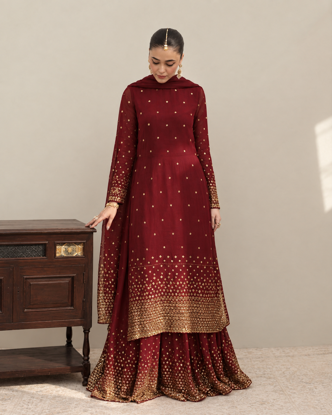 MAROON AFSANA   3-Piece Suit For Women