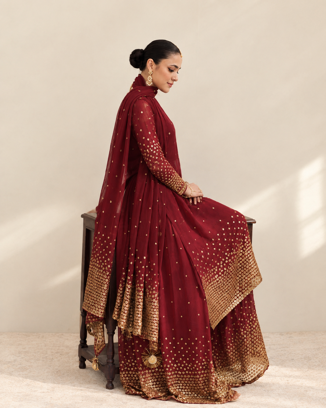 MAROON AFSANA   3-Piece Suit For Women