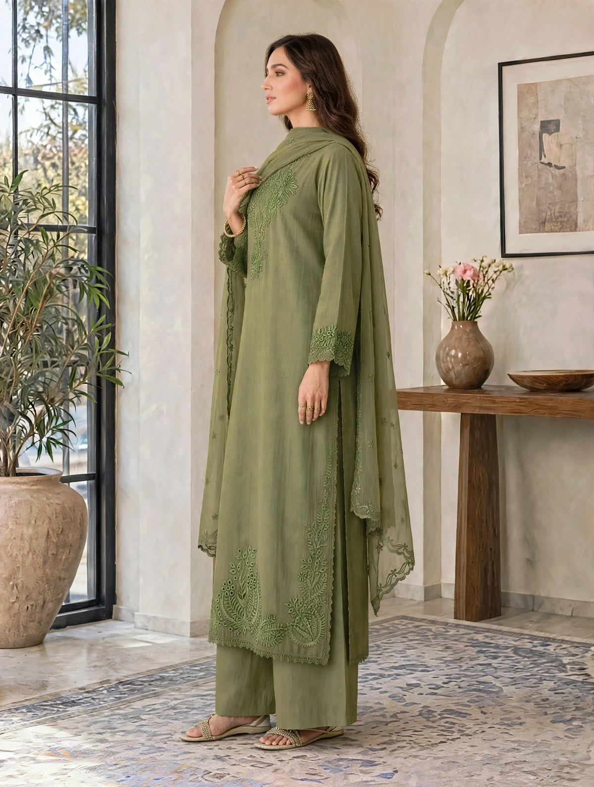 MEHANDI LURELLE-Viscose Embroidered 3-Piece Suit for women
