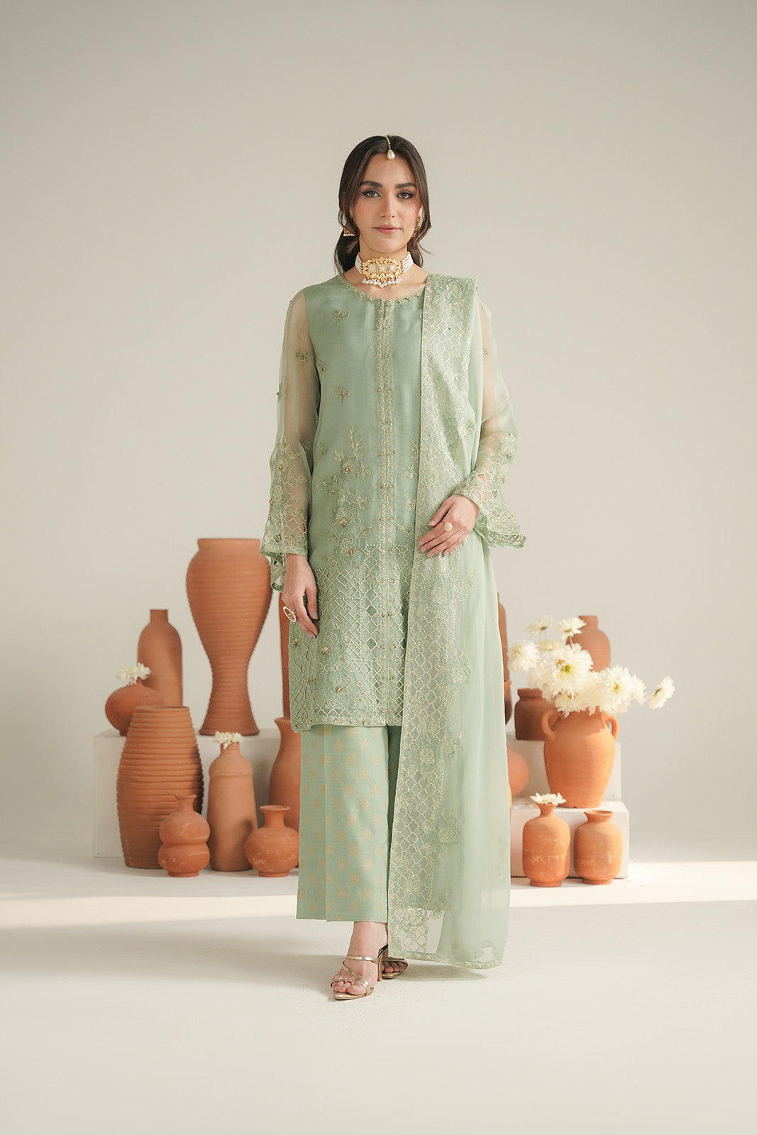 3 Piece Organza Embroidered Unstitched Suit (UF0031)