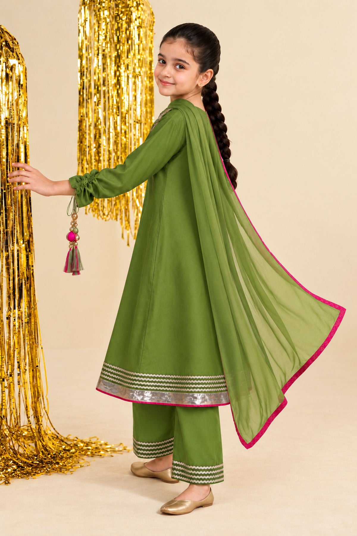 3 Piece Embroidered Satin Suit