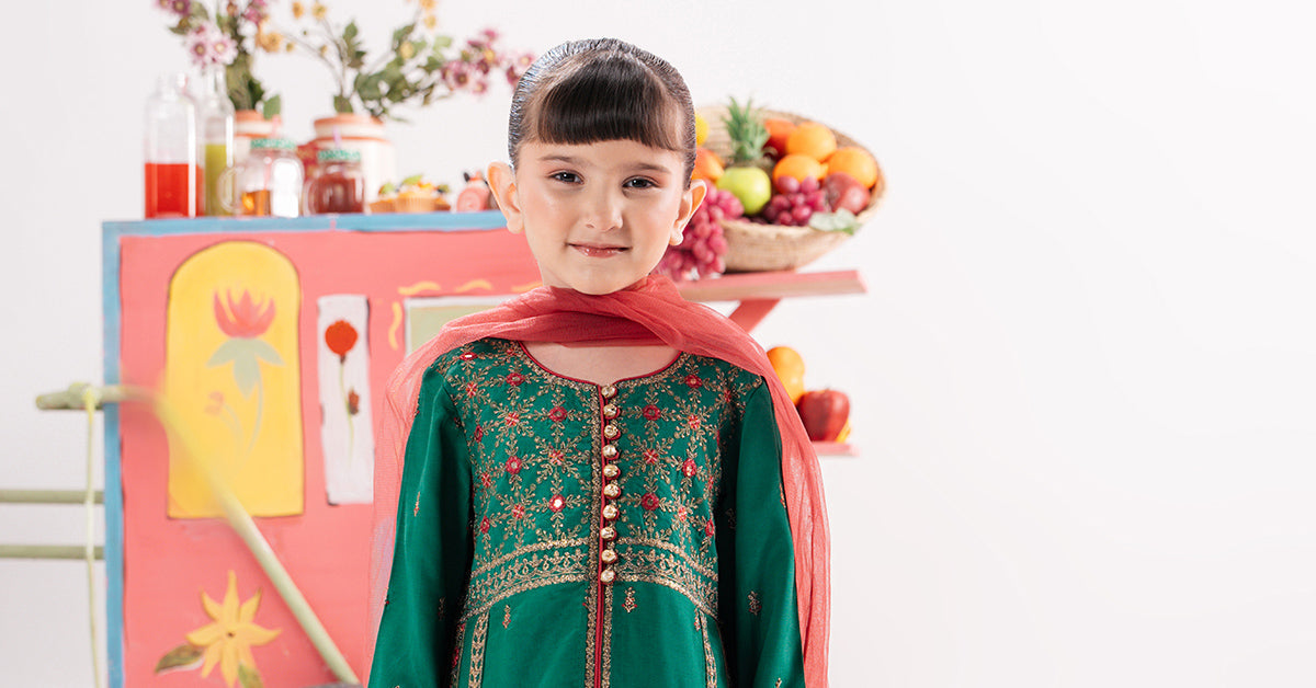3 Piece Embroidered Raw Silk Suit