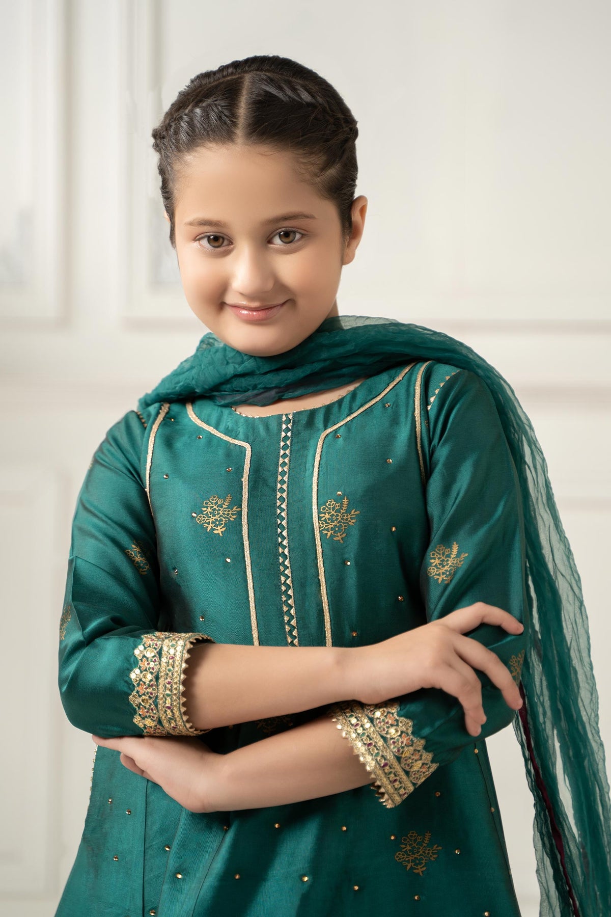 3 Piece Embroidered Polyester Net Suit