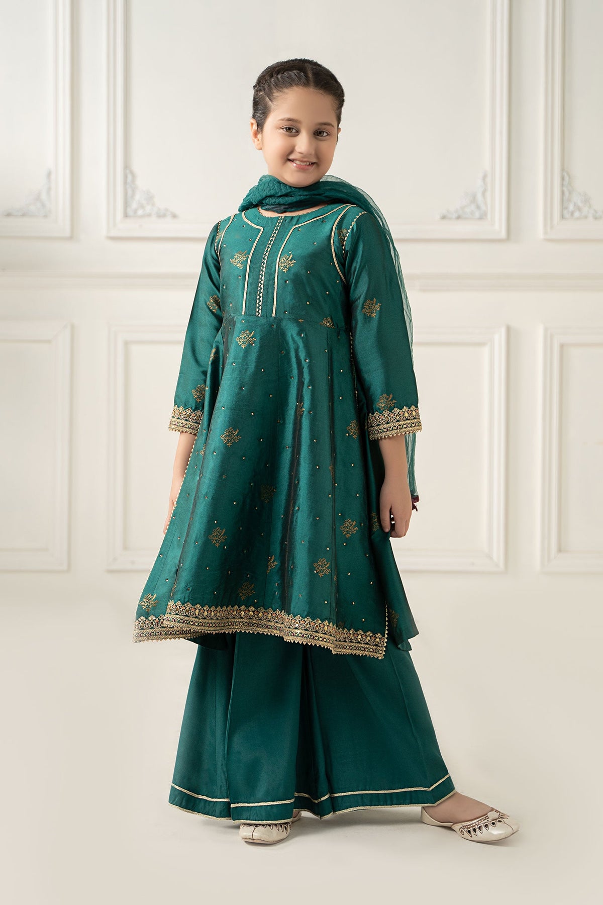 3 Piece Embroidered Polyester Net Suit