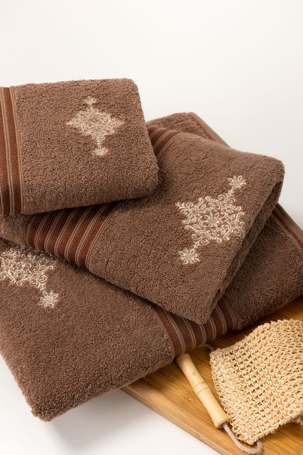 Mocha Brown Embroidered Towel