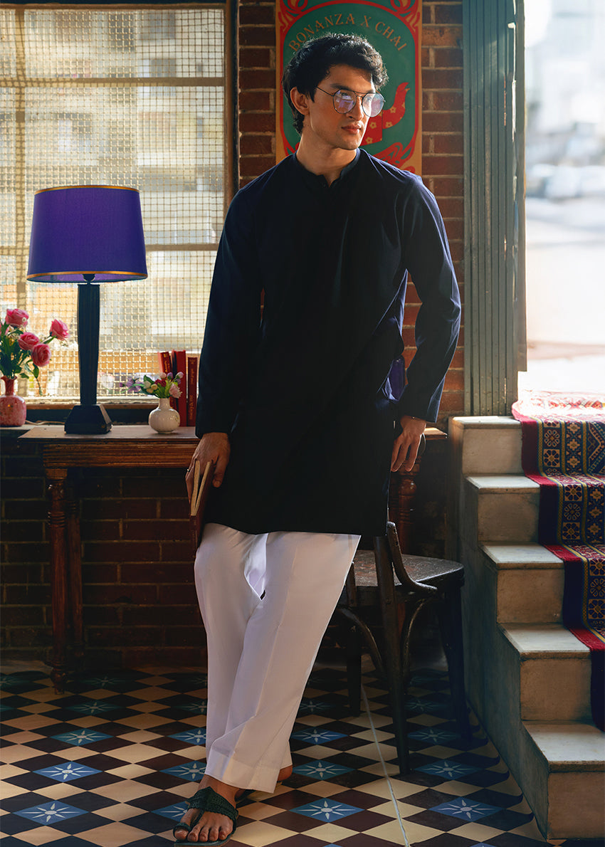 Navy-Blended-Kurta - (MP1PBW25BM10N4)