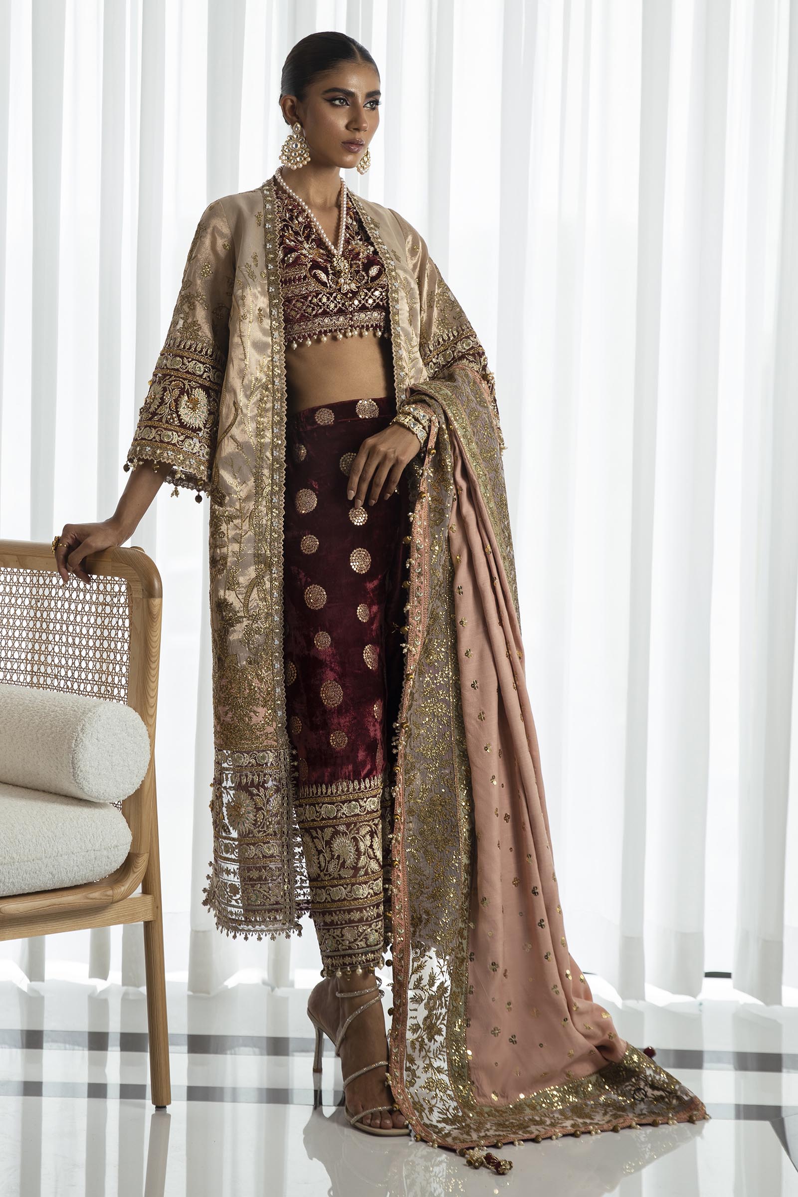 Unstitched 3 Piece Zari Net Suit