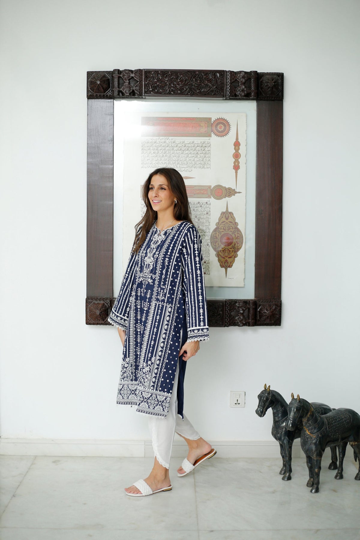 Navy Blue Embroidered Kurta