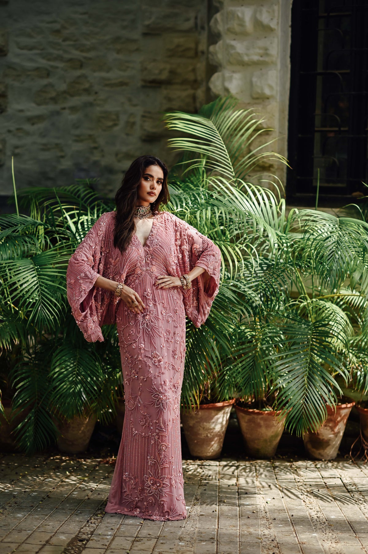 Pink Embellished Kaftan