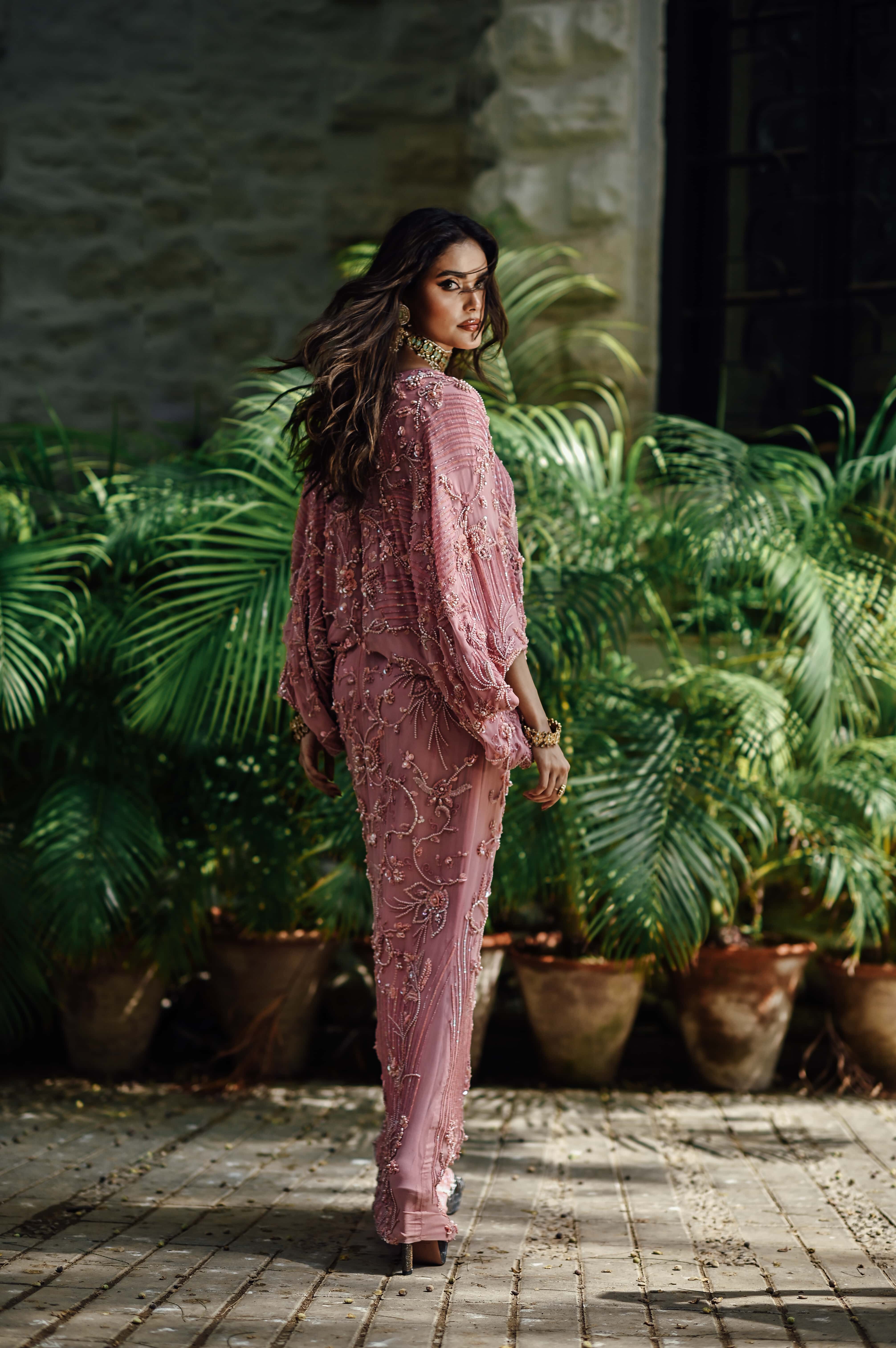 Pink Embellished Kaftan