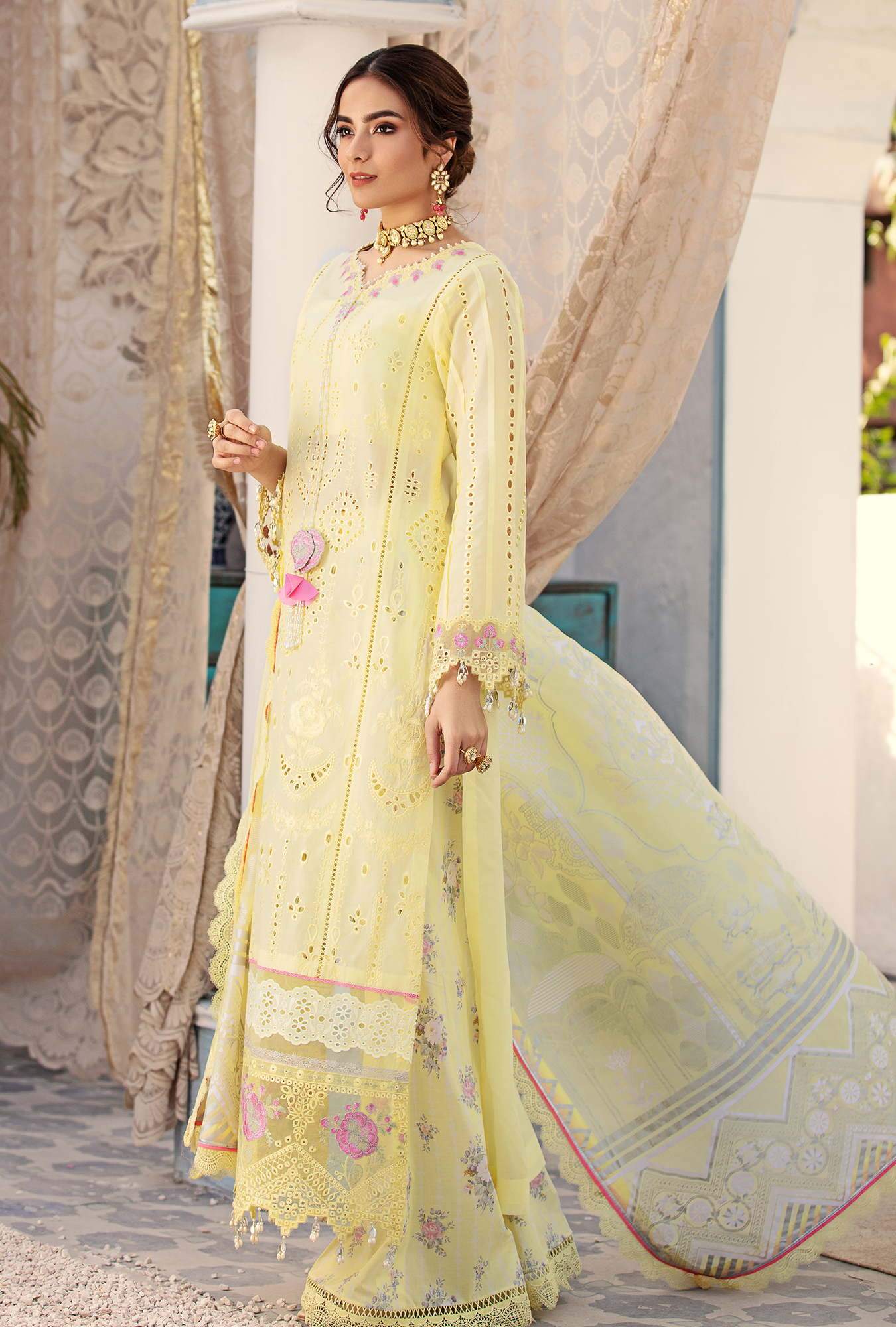3 Piece Embroidered Pk Raw Silk Suit
