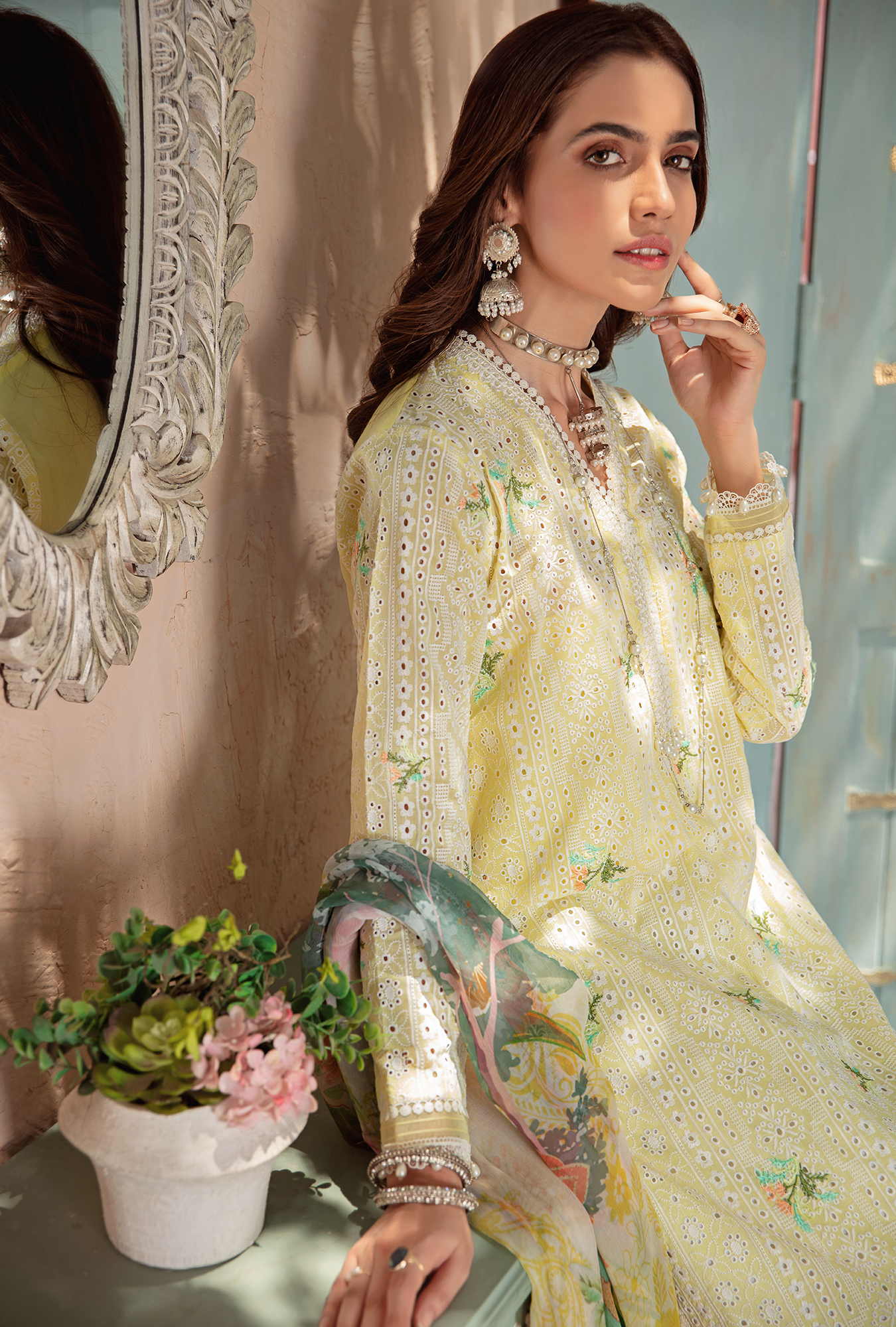 3 Piece Embroidered Dobby Lawn Suit