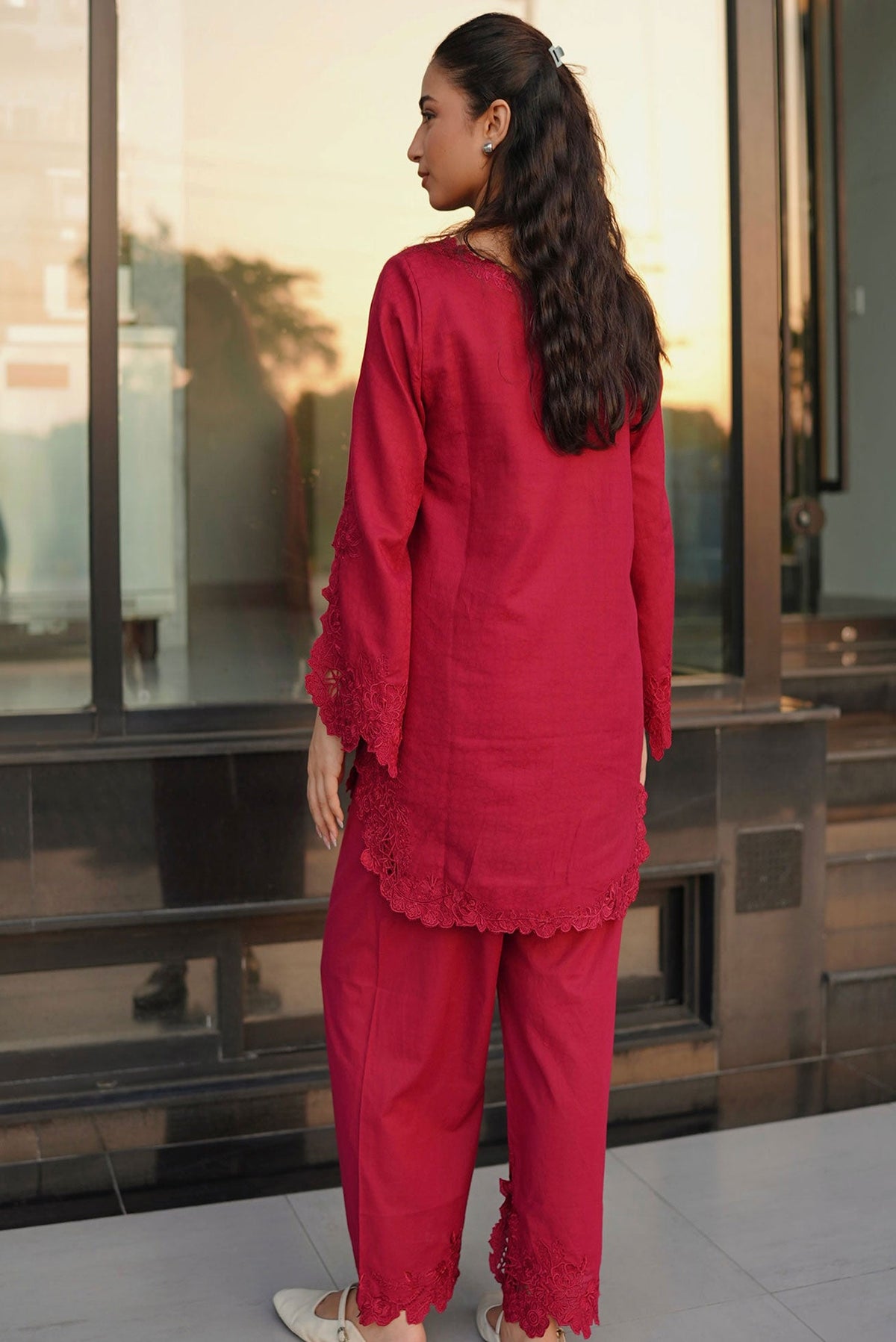SS26DC-2588 - MAROON - COTTON JACQUARD - 2PCS - EMBROIDERED KURTA WITH TROUSER