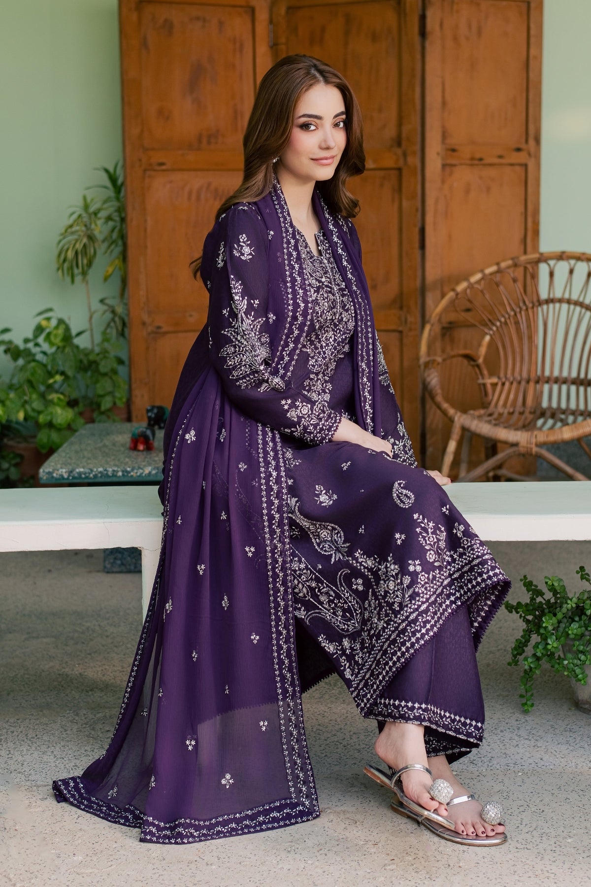 Neena 3Pc - Embroidered Karandi Pret
