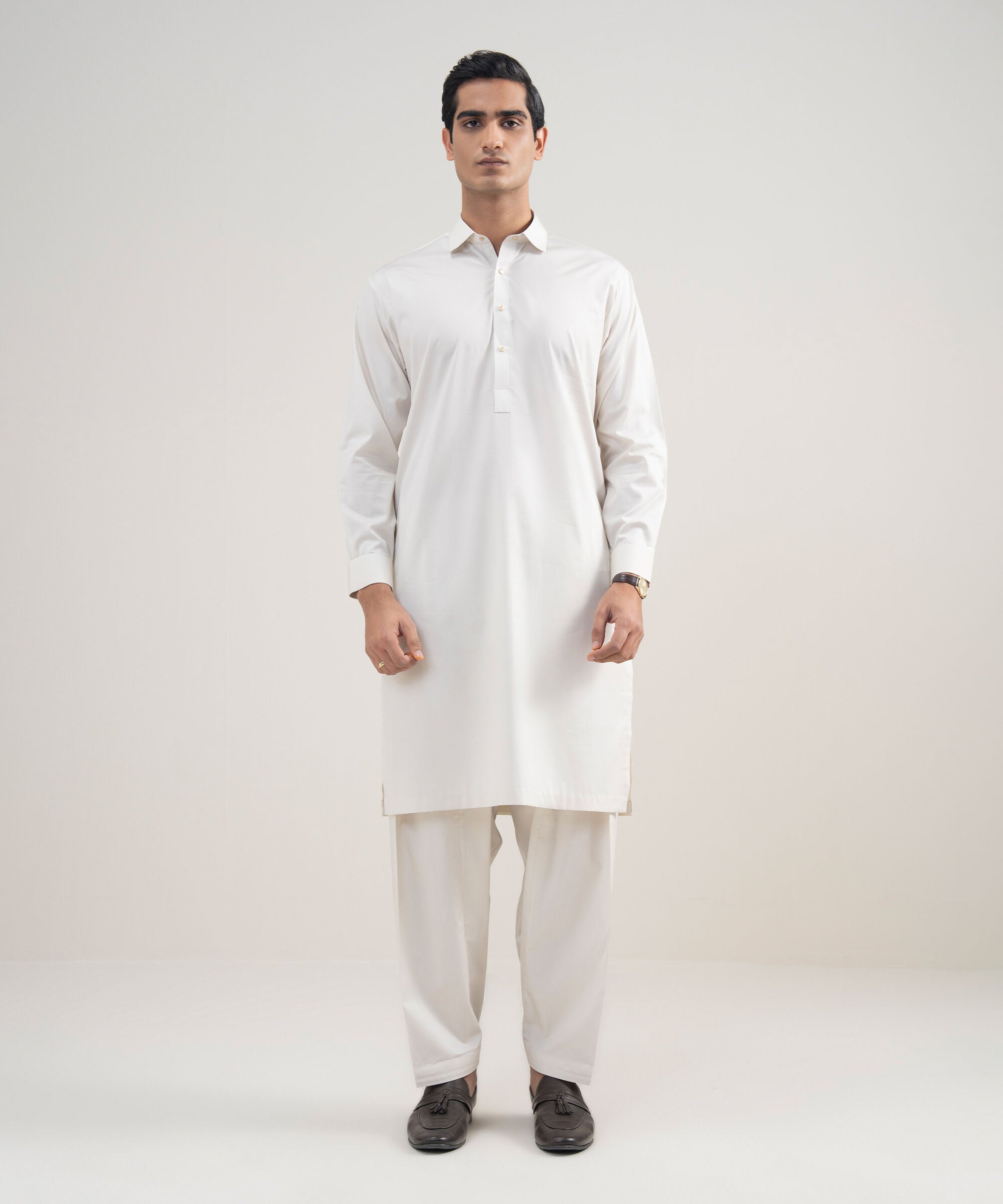 Men's Stitched Luxury Giza Cotton Beige Suit