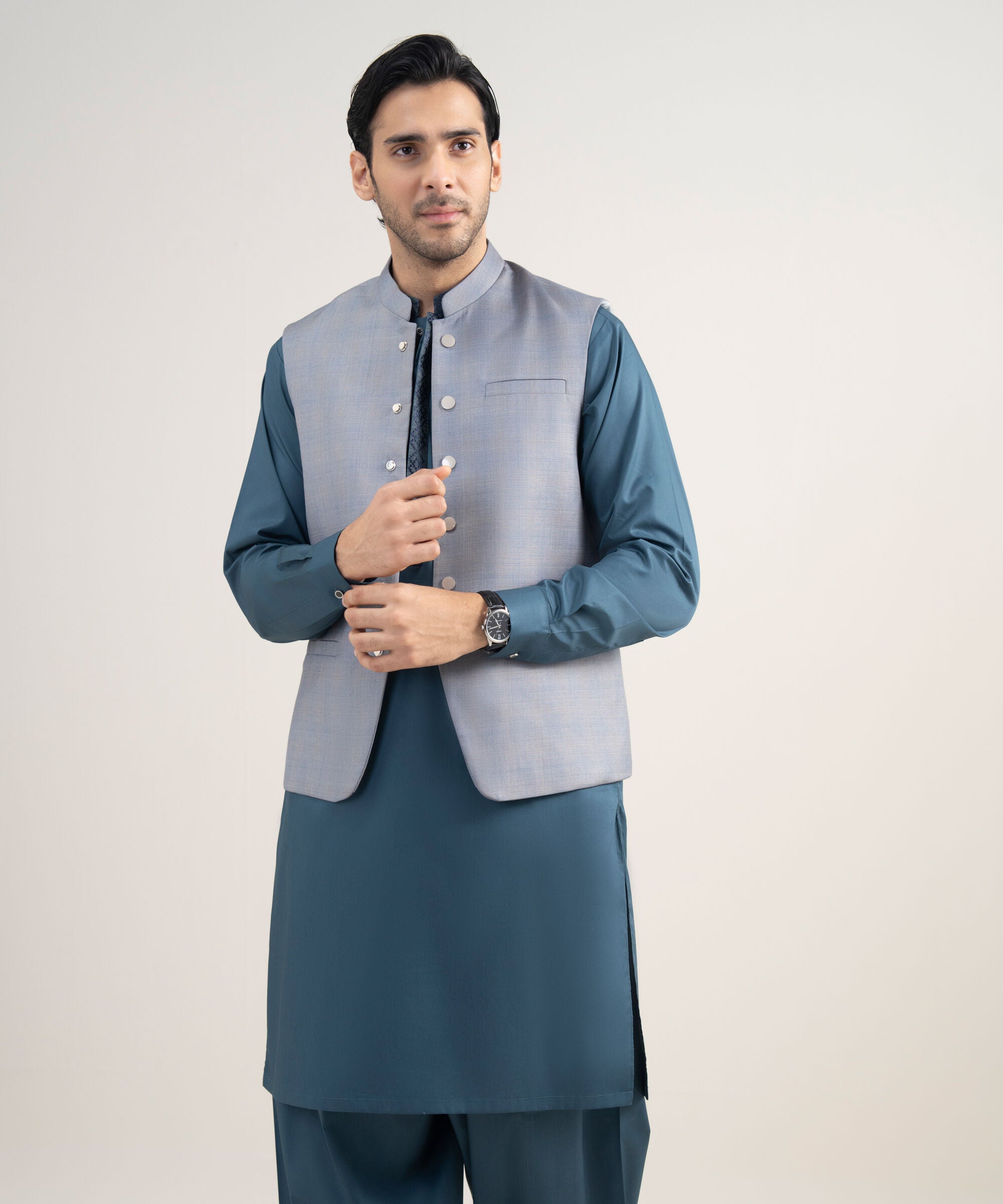 Men's Stitched Premium Suiting Light Grey Waistcoat