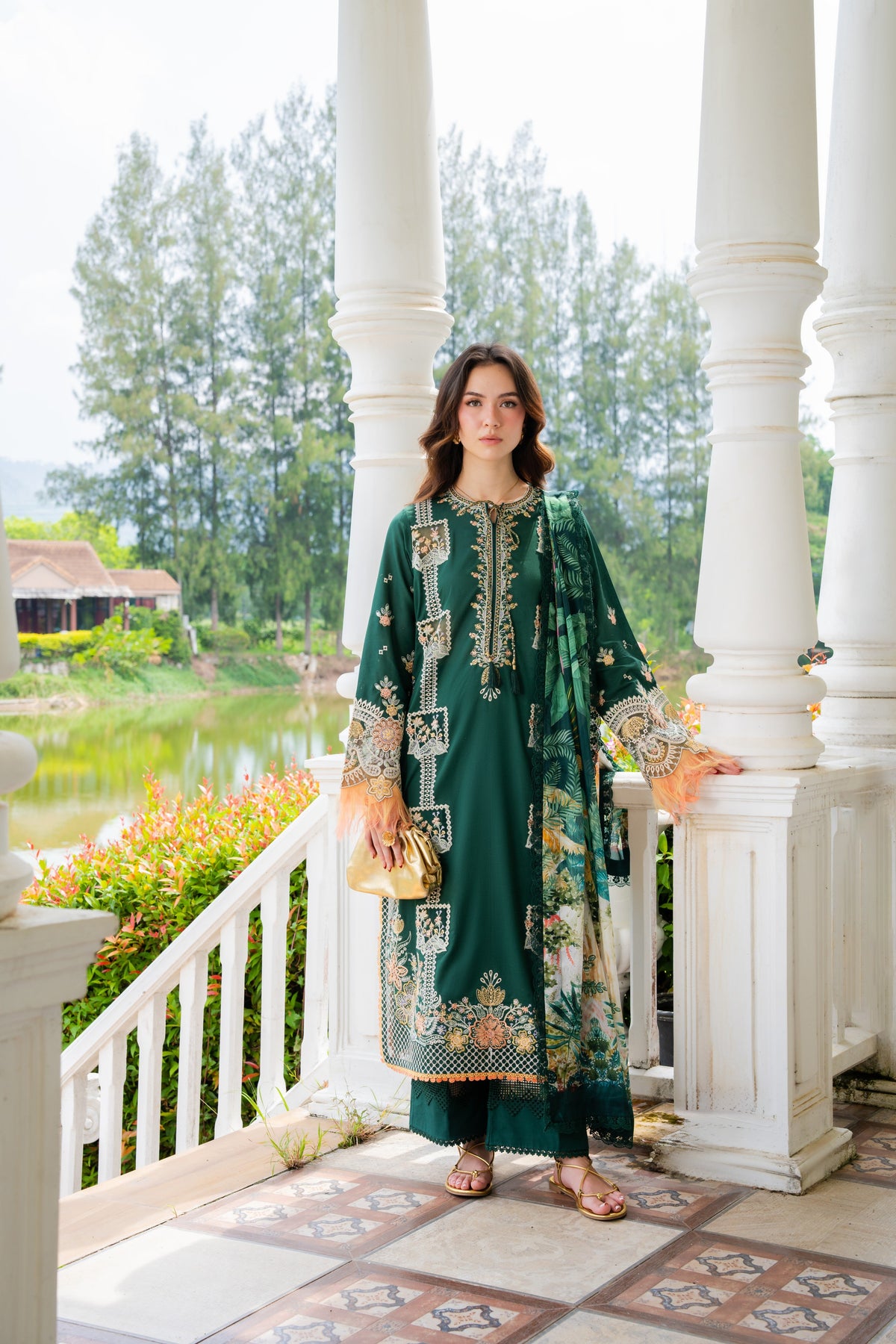 Aneelas Luxury Lawn Emb 3pc Silk Duppata [LUX-26-48-A] [Dispatch Time 2.5 Months]