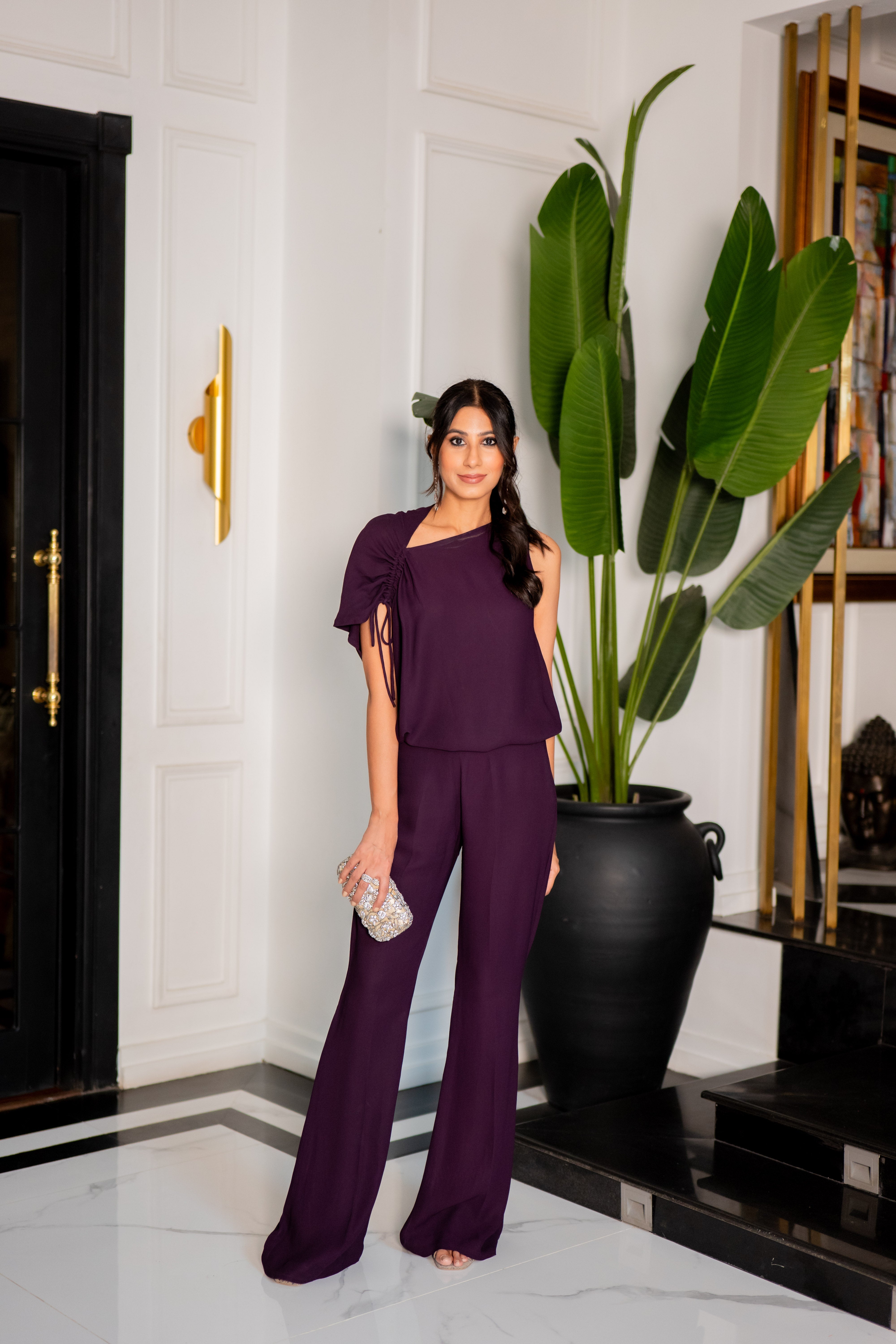 Georgette Pull String Top with Flared Trousers