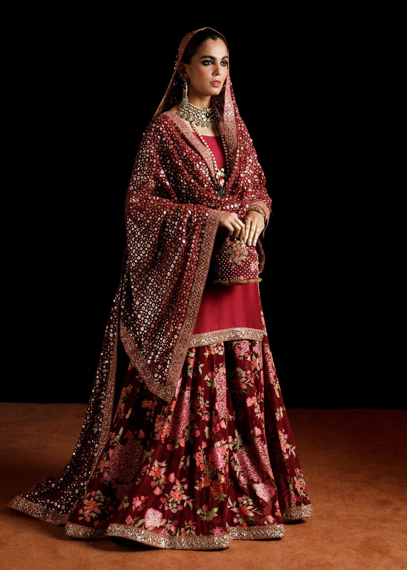 Embroidered Khaddi net dupatta(as shown)