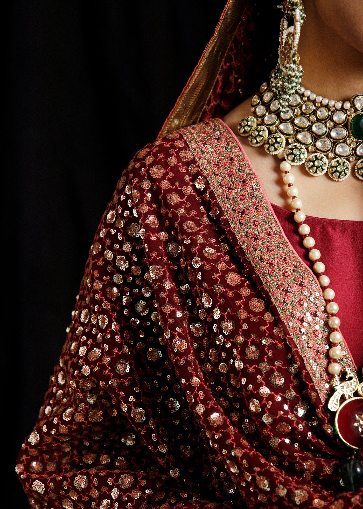 Embroidered Khaddi net dupatta(as shown)