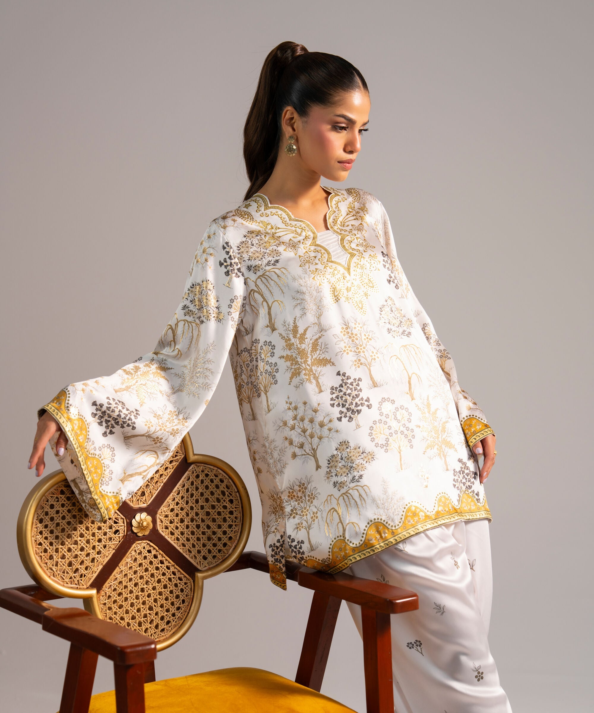 2 Piece - Printed Satin Suit