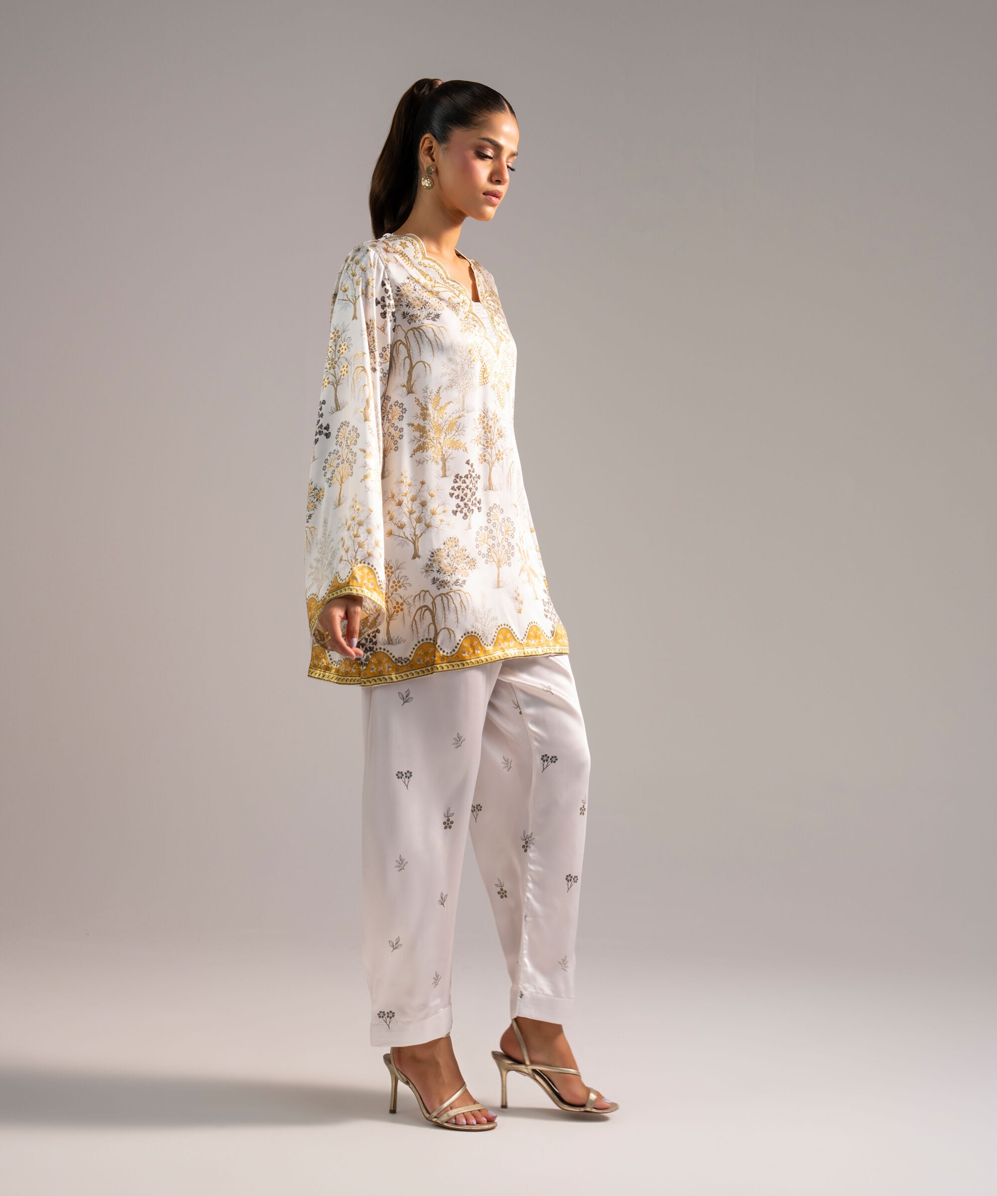 2 Piece - Printed Satin Suit