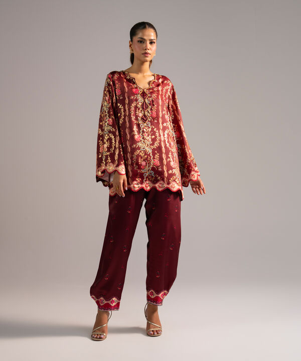 2 Piece - Printed Satin Suit