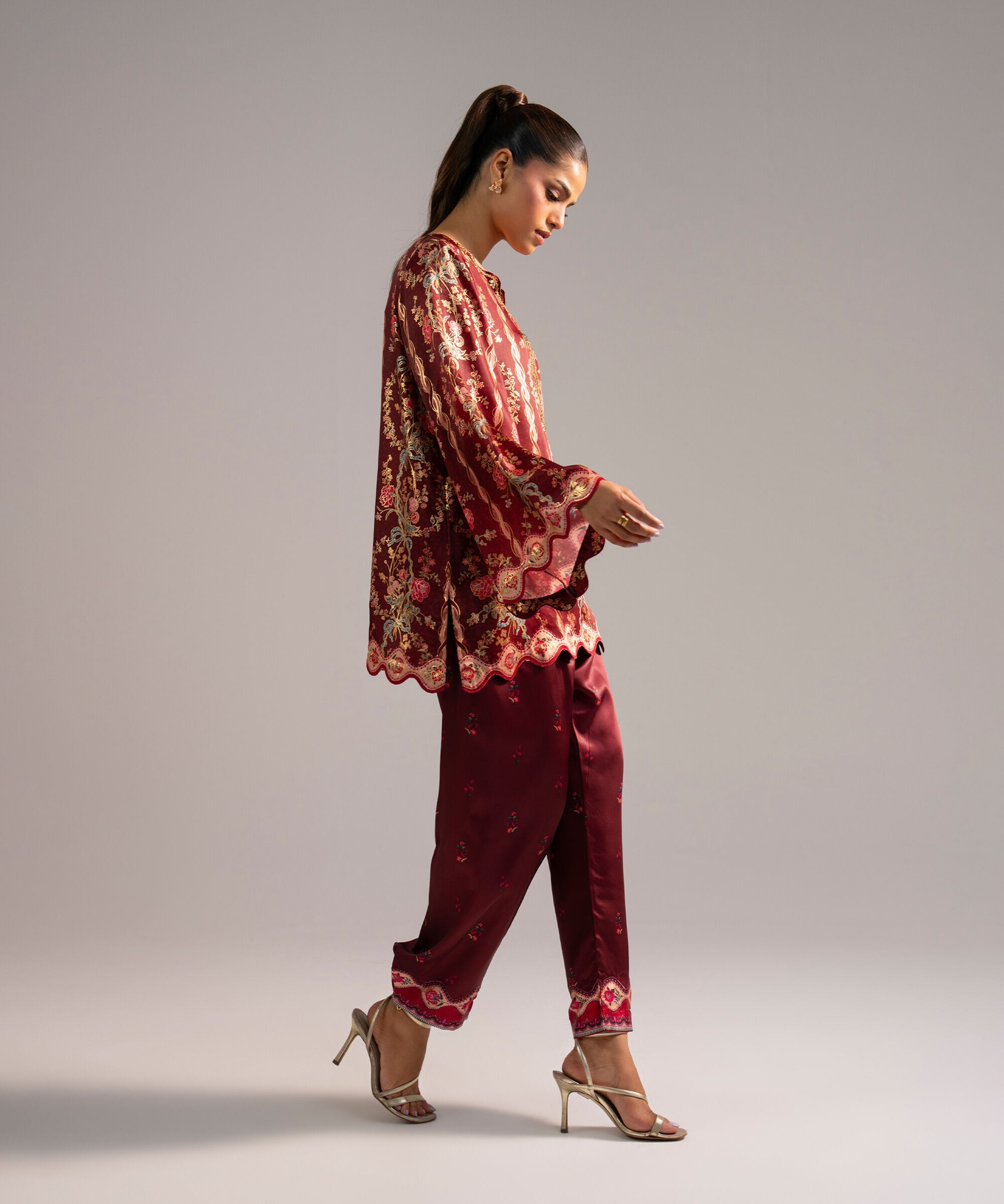 2 Piece - Printed Satin Suit