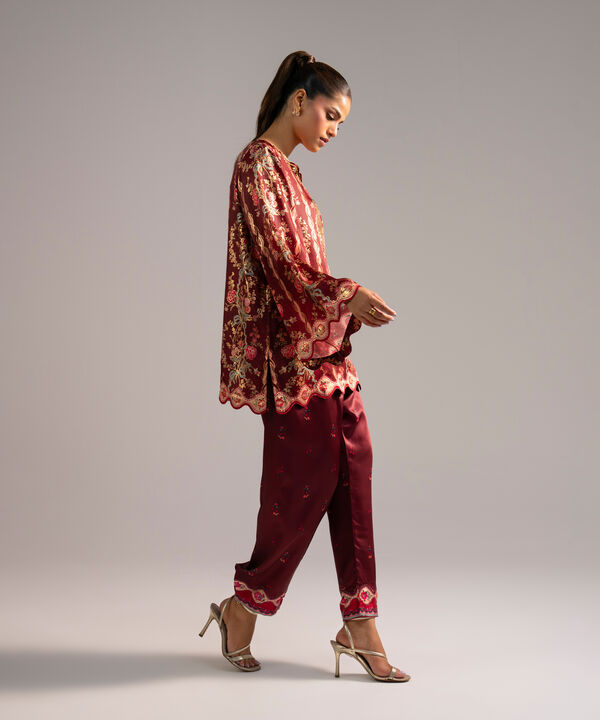 2 Piece - Printed Satin Suit