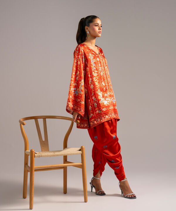 2 Piece - Printed Satin Suit