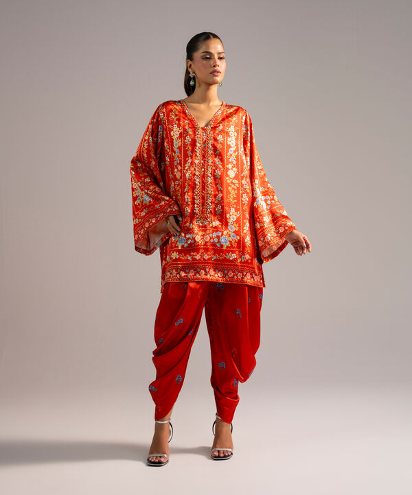 2 Piece - Printed Satin Suit