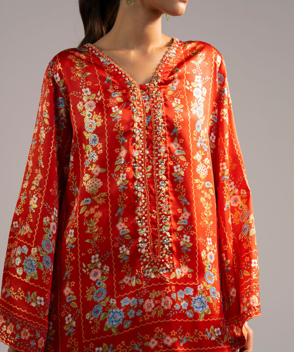 2 Piece - Printed Satin Suit