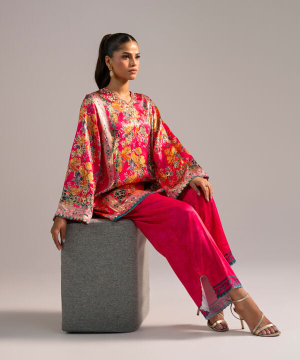 2 Piece - Printed Satin Suit