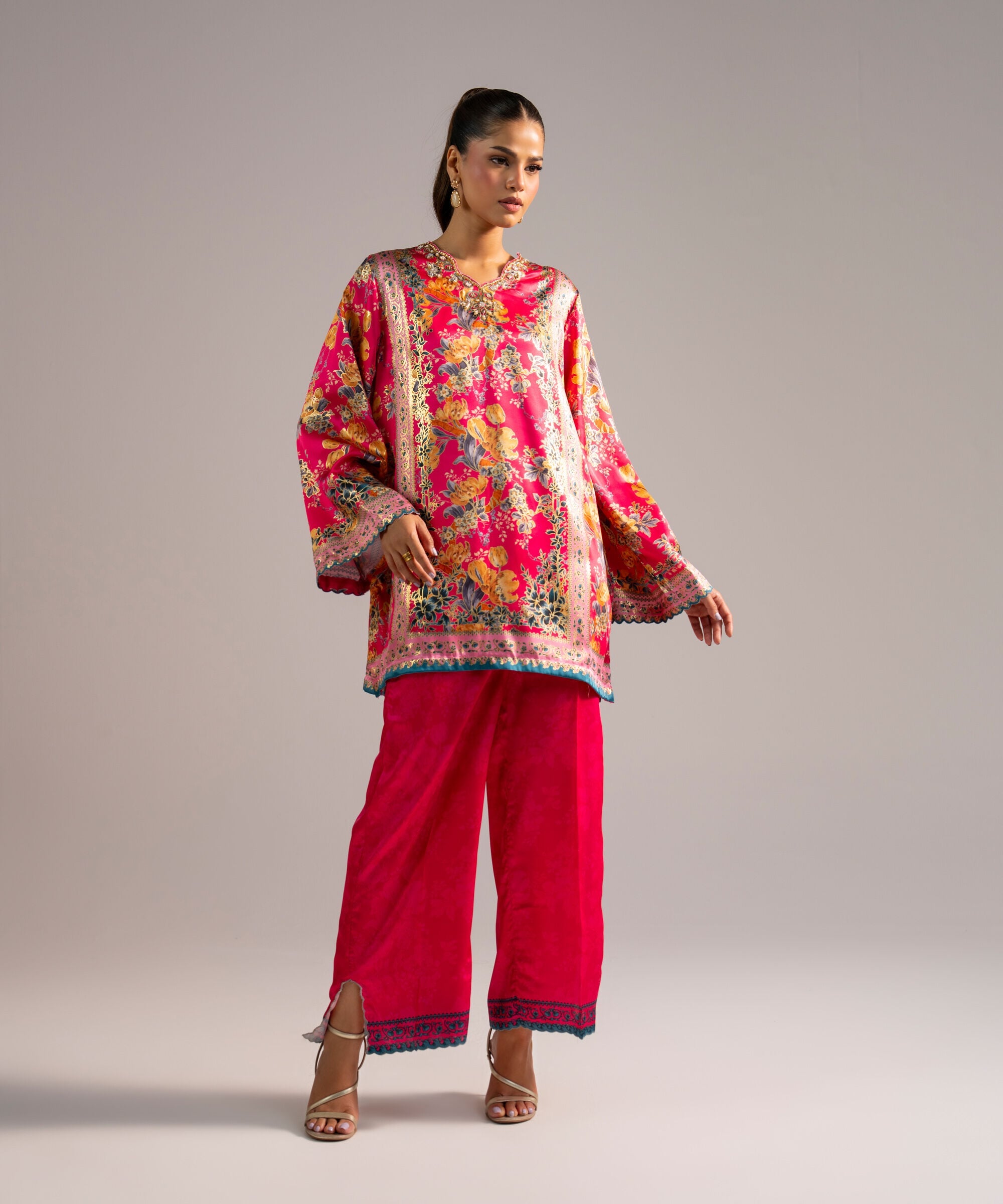 2 Piece - Printed Satin Suit