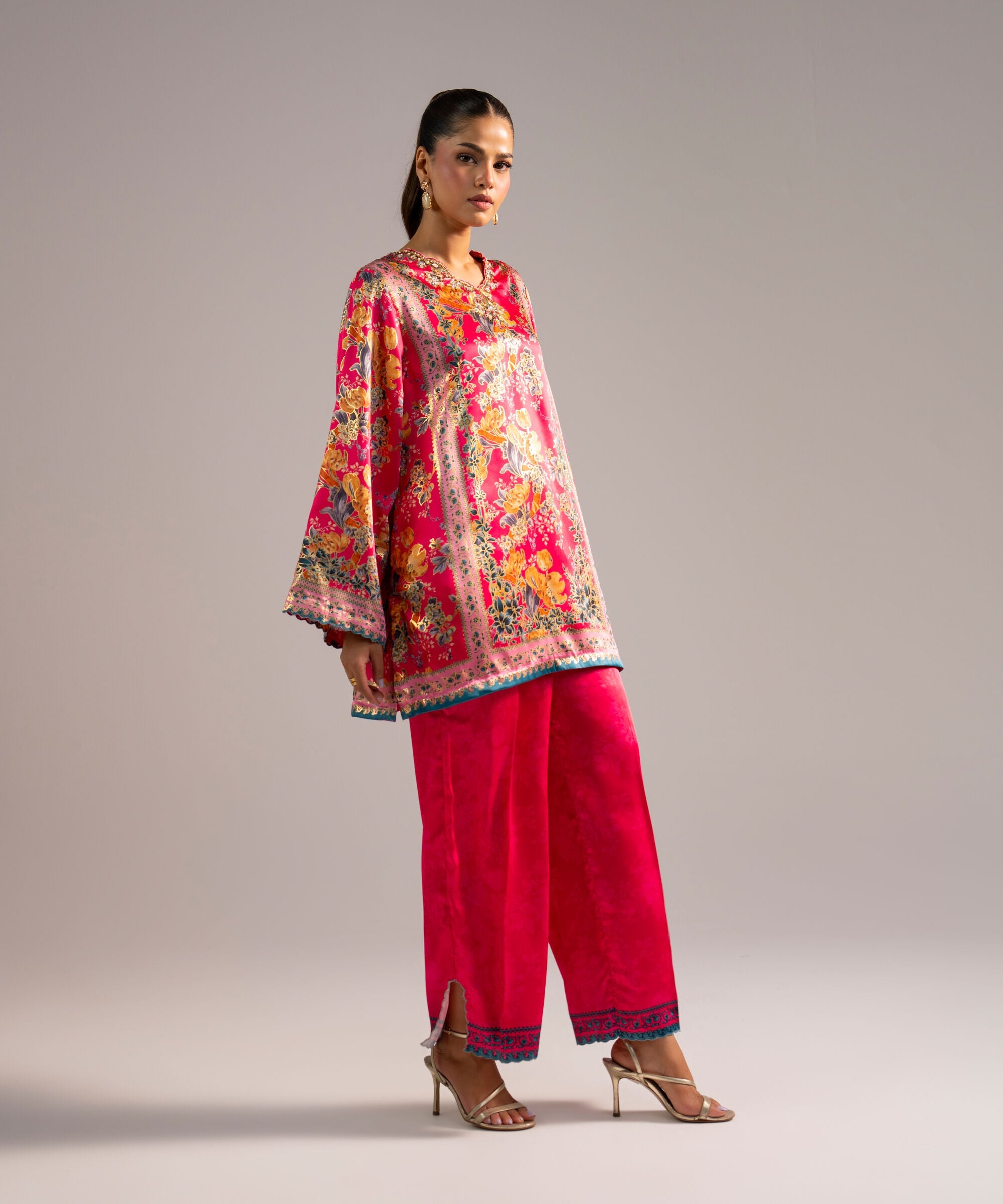 2 Piece - Printed Satin Suit