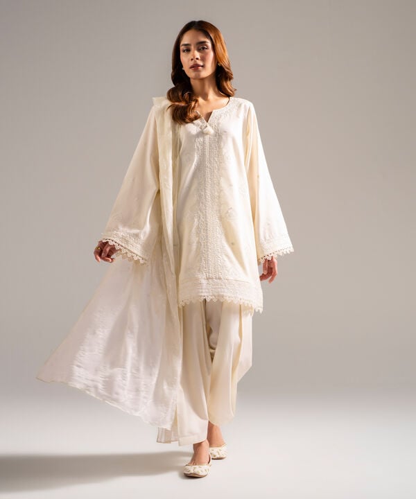 3 Piece - Embroidered Dobby Suit