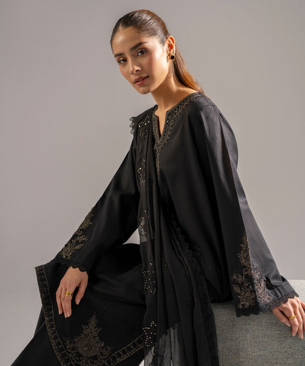3 Piece - Embroidered Dobby Suit