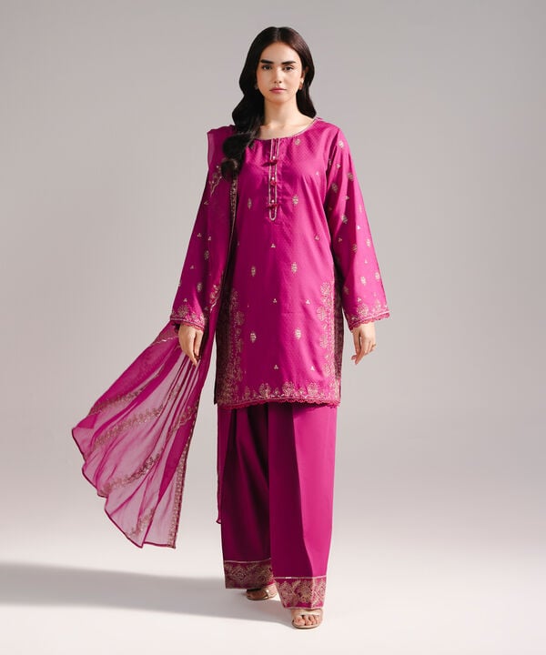 3 Piece - Embroidered Dobby Suit
