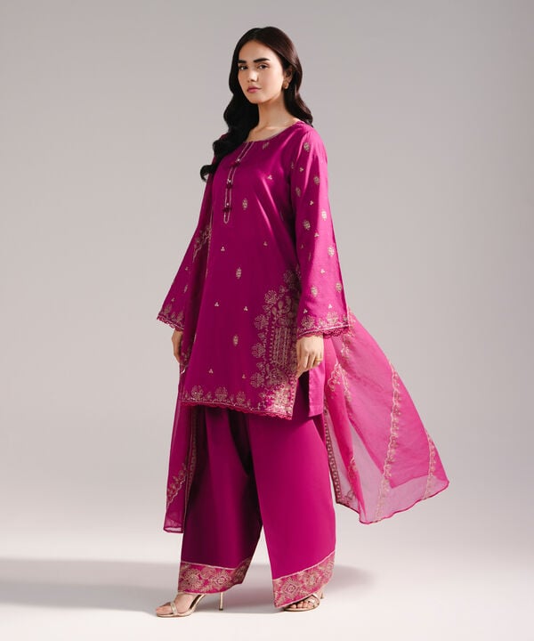3 Piece - Embroidered Dobby Suit
